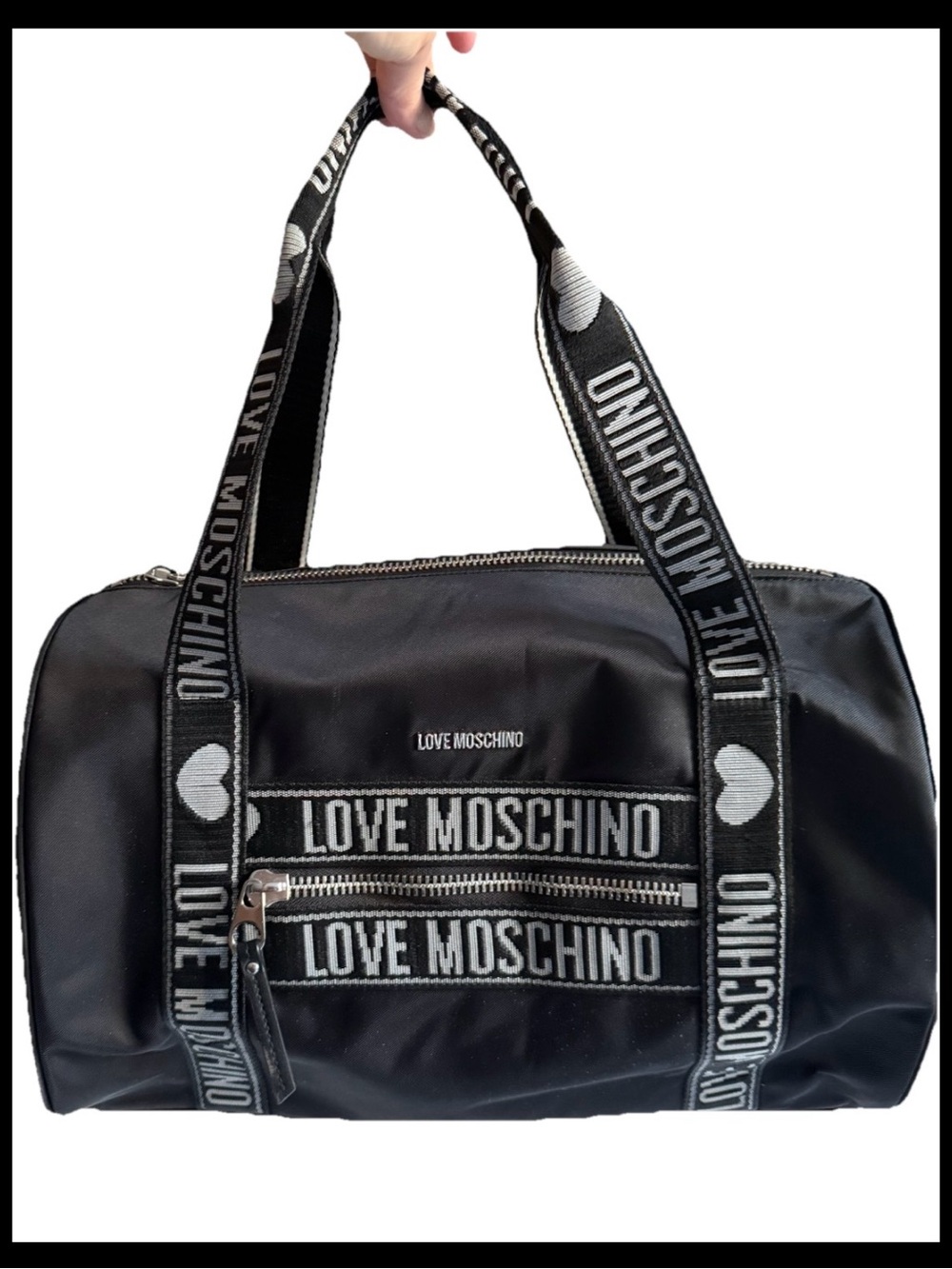 Love Moschino Black Logo Strap Travel Duffel